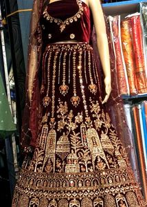 Elegant Maroon Embellished Lehenga Choli Set