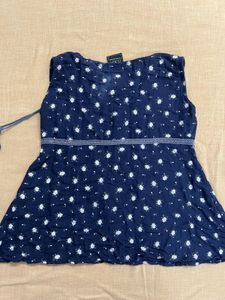 Navy Blue Floral Sleeveless Top