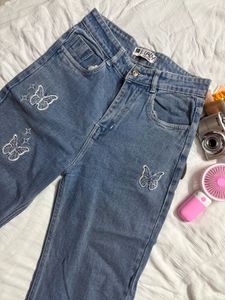 Cute Butterfly Embroidered Jeans