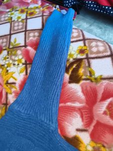 Blue Knitted Hoodie Sweater