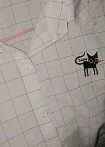 Cute Cat Print Cropped Shirt