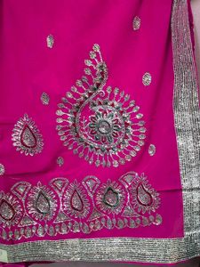 New Heavy Work Elegant Pink Saree