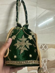 Emerald Green Embroidered Potli Bag