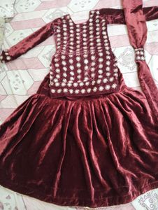 Elegant Girls' Maroon Dress