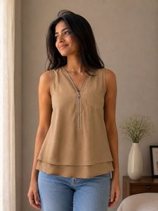 Stylish Sleeveless Zip-Up Top