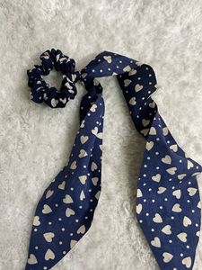 Navy Heart Scrunchie with Scarf