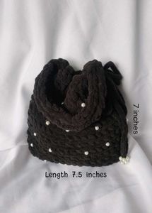 Handmade Black Crochet Pearl Bag🖤
