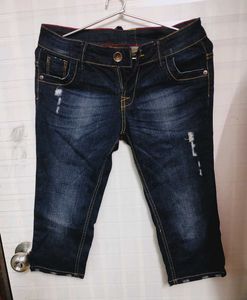 Distressed Denim Capri Pants