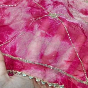 Vibrant Pink Tie-Dye Saree with Gold Embellishment