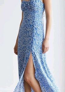 Blue Floral Simmer Dress with Slit