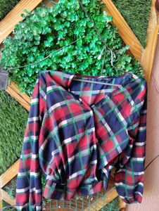 Maroon, Blue, Green Plaid Long Sleeve Top