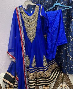 Royal Blue Embroidered net Anarkali set