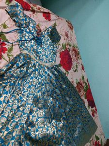 Blue Ethnic Gown with Gold Print