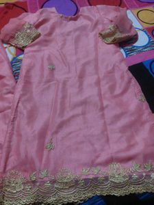pakistani Beautiful Pink sharara Set with Gold Emb