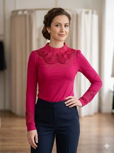 Chic Red Embellished Long-Sleeve Top