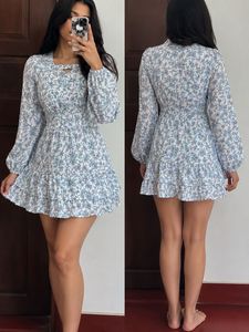 Floral Print Mini Dress with Long Sleeves