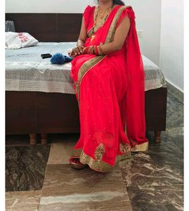 Red &amp; Gold Saree Fabric