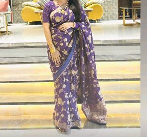 Elegant Purple Floral Silk Saree