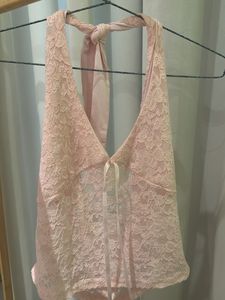 Pink Lace Halter Neck Cami Top