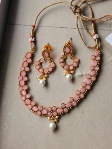 Elegant Pink Stone Necklace & Earring Set