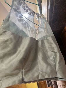 Pearls Detailing Grey Crop Top And Skirt