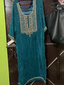 Teal Embroidered Kurta