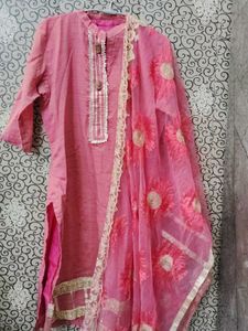 Pink Kurta with Embroidered Duppata