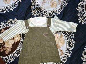 Girls Olive Green Dress with Striped Top