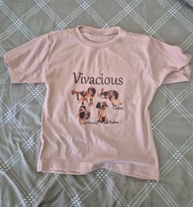 Beige Ribbed Graphic Baby Tee with Dog Print