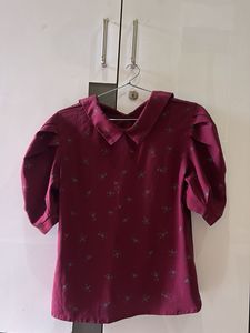 Maroon Floral Puff Sleeve Top