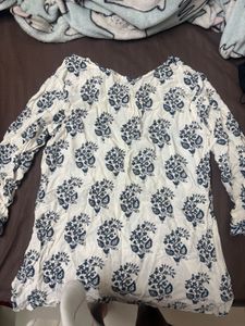 White short kurti with blue floral print