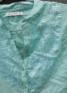 Light Blue Sequin Yoke Button-Up Shirt