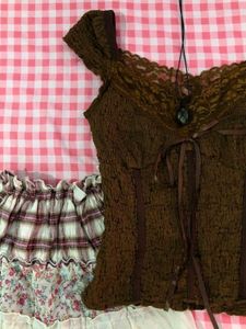 Brown Smocked Corset Top