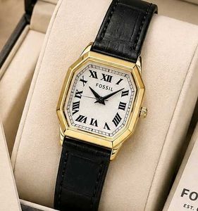 Fossil Gold Tone Watch with Black Leather Strap
