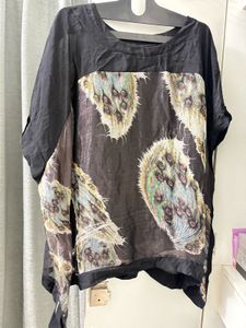 Peacock Feather Print Silk Blouse