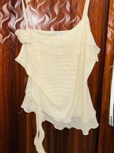 Sheer Ruffled Cami with Floral Accent