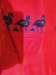 Charming Red Duck Print Sweater