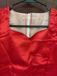 Red Peplum Blouse with Glitter Sleeves