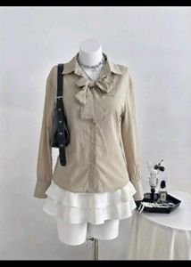 Korean Elegant Bow Neck Beige Shirt🌸