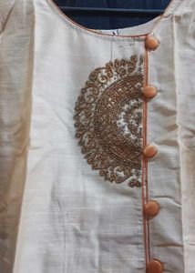 Elegant Beige Raw Silk Kurti with Bronzed Mandala