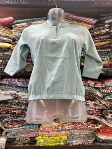 Light Blue Zipper Neck Top