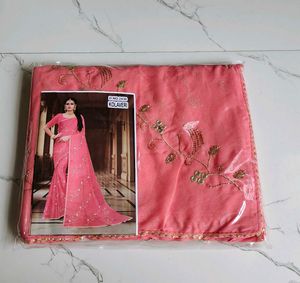 Elegant Pink Embroidered Saree
