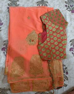Peach Saree & Blouse Set