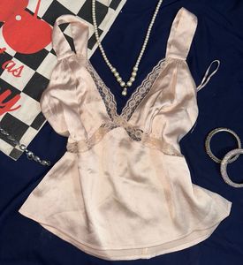 ✨ Y2K Baby Pink Satin Lace Camisole Top ✨