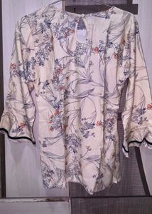 Floral Print Tassel Tie Neck Kurti Top