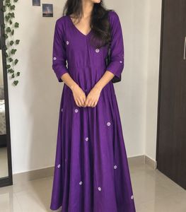 Elegant Purple Embroidered Maxi Dress
