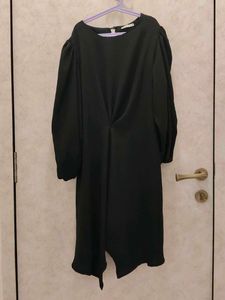 Black Midi Dress with Puffed Sleeves