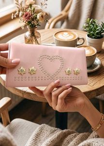 Pink Embellished Clutch with Heart Design