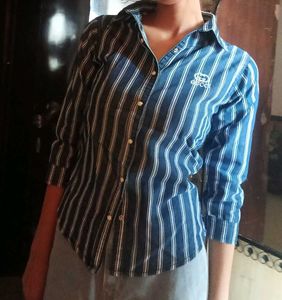 Striped Denim Button-Up Shirt