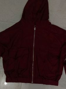 Maroon Bomber Jacket with Hood